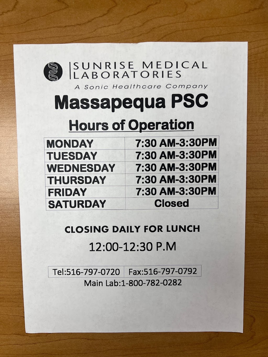 Sunrise Medical Laboratory | 645 Broadway, Massapequa, NY 11758 | Phone: (516) 797-0720