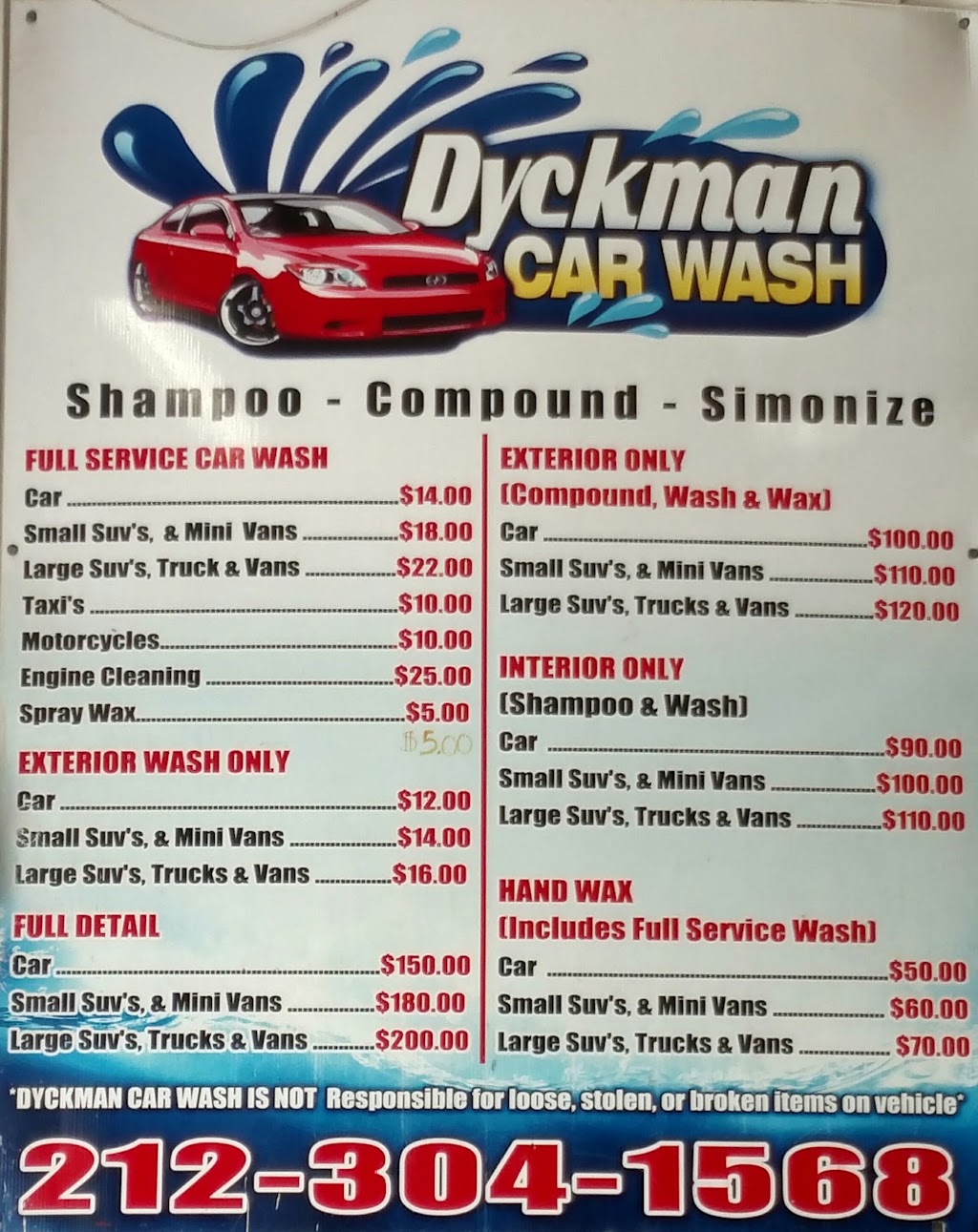 Hand Car Wash | 284 Dyckman St, New York, NY 10034 | Phone: (212) 304-1568