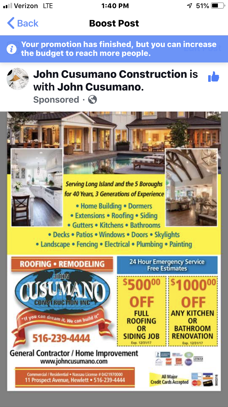 Cusumano Construction | 7 Hampton Rd, Oceanside, NY 11572 | Phone: (516) 250-1967