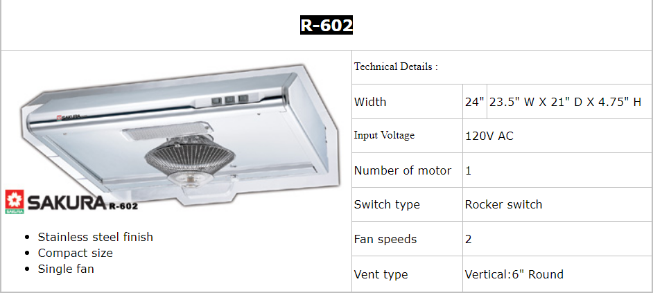 Sakura Rangehood H. A. C. United Trading Inc | 716 149th St, Queens, NY 11357 | Phone: (718) 747-6888