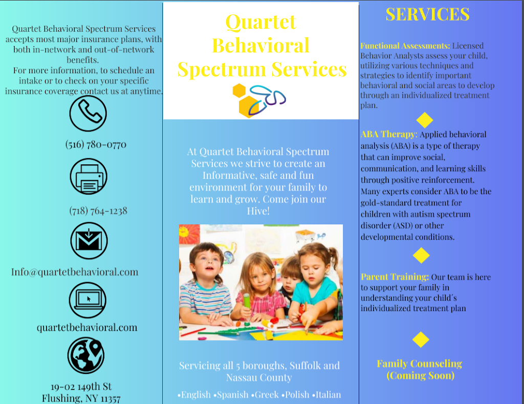 Quartet Behavioral Spectrum Services | 14-08B Clintonville St, Queens, NY 11357 | Phone: (516) 780-0770