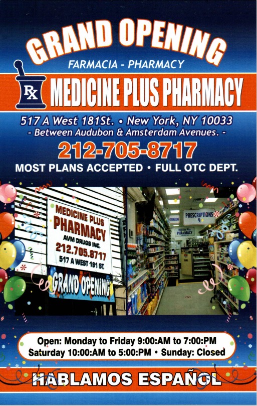 Medicine Plus Pharmacy | 517 A W 181st St, New York, NY 10033 | Phone: (212) 705-8717