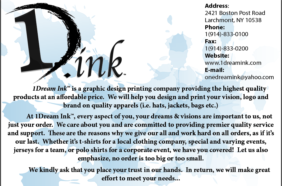 1 DREAM INK | 2421 Boston Post Rd, Larchmont, NY 10538 | Phone: (914) 833-0100