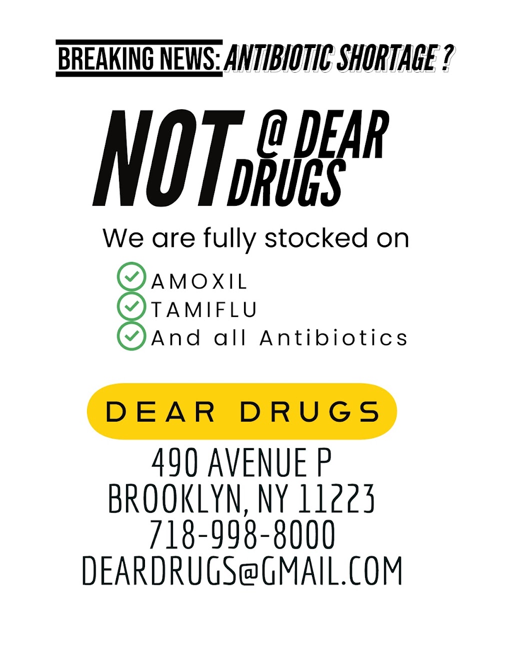 Dear Drugs Inc | 490 Avenue P, Brooklyn, NY 11223 | Phone: (718) 998-8000