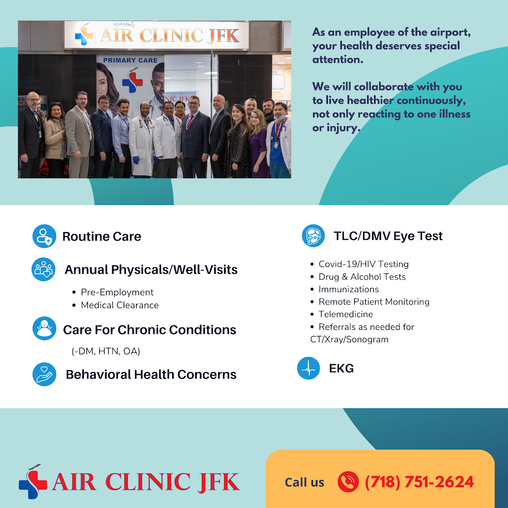 Air Clinic JFK | JFK International Airport Terminal 1 Bldg. 55 Rm 4G09, Jamaica, NY 11430 | Phone: (718) 751-2624