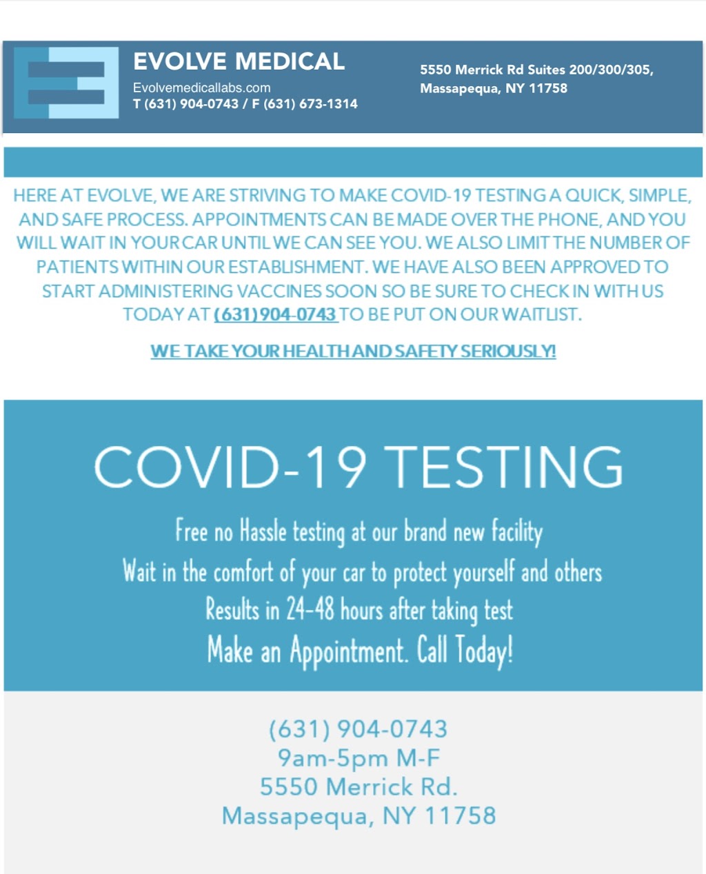 Evolve Medical Labs | 5550 Merrick Rd # 305, Massapequa, NY 11758 | Phone: (631) 904-0743