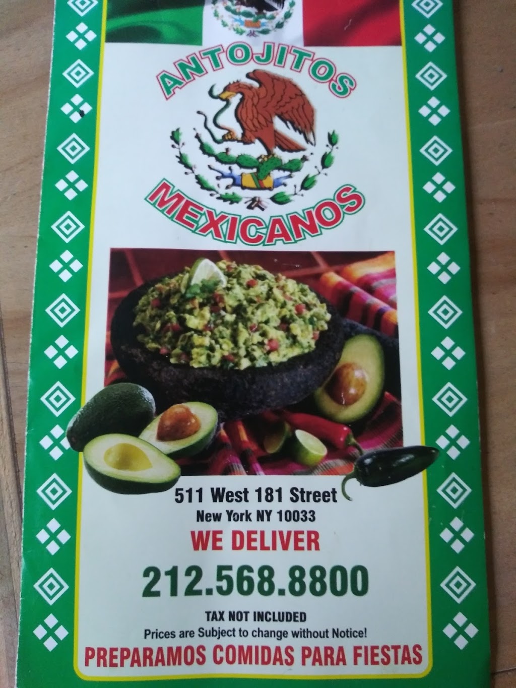 Antojitos Mexicanos | 511w W 181st St, New York, NY 10033 | Phone: (212) 568-8800